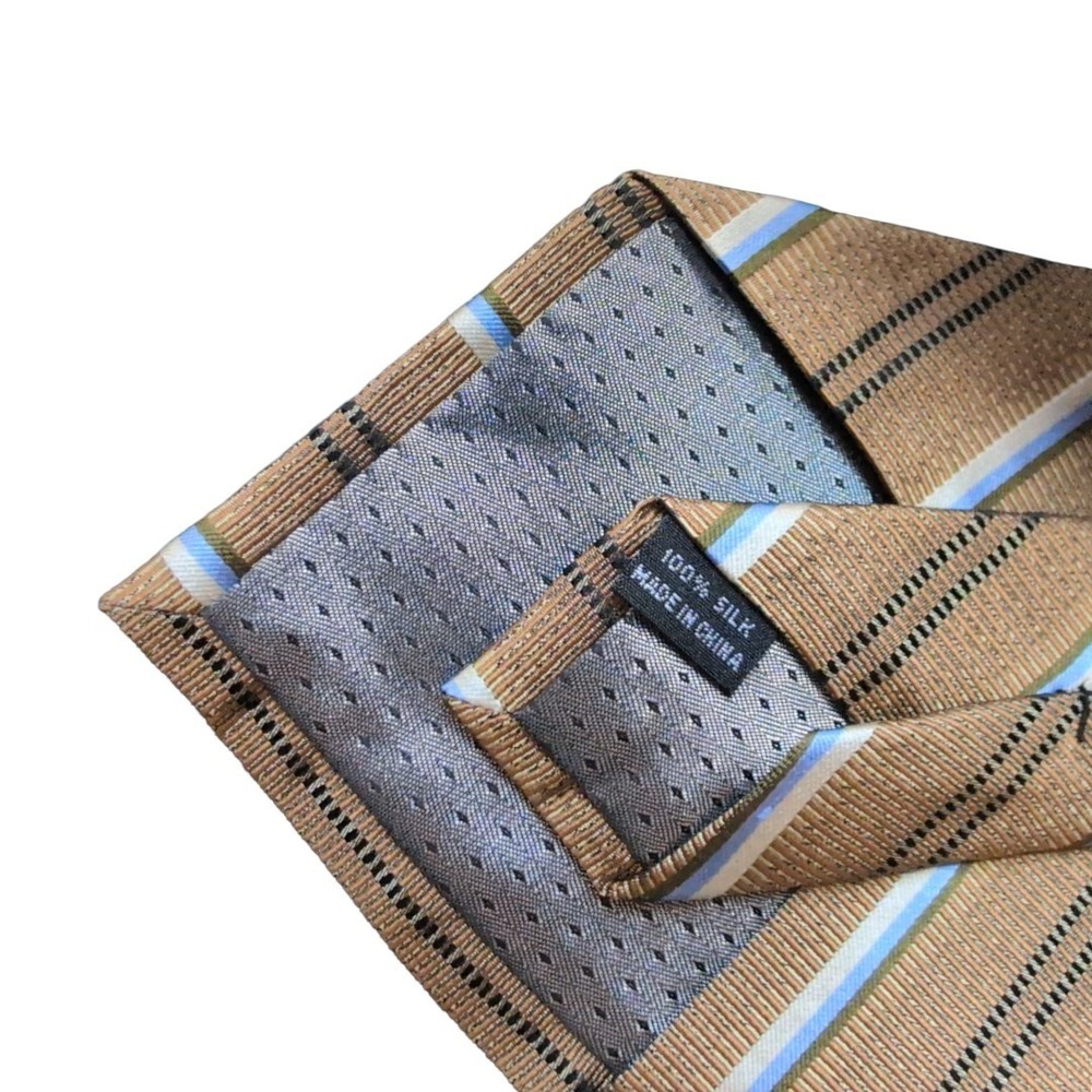 Pavone Brown Blue White Striped 100% Silk Tie NWT Formal Wedding Prom - Picture 2 of 3